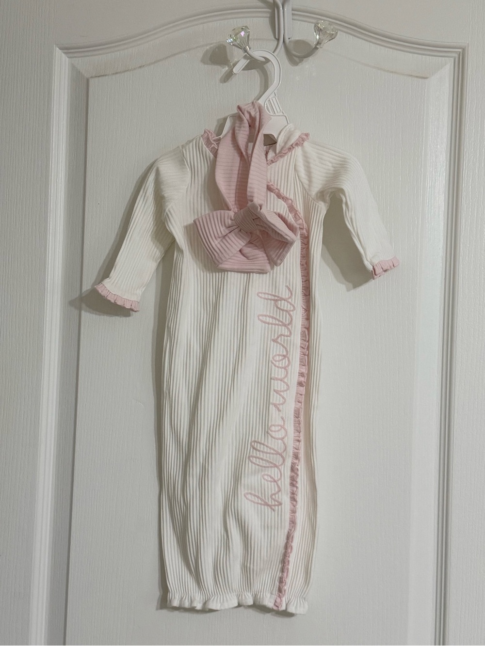 Mud Pie Cream and Pink Ruffled Sleep Gown with Hat